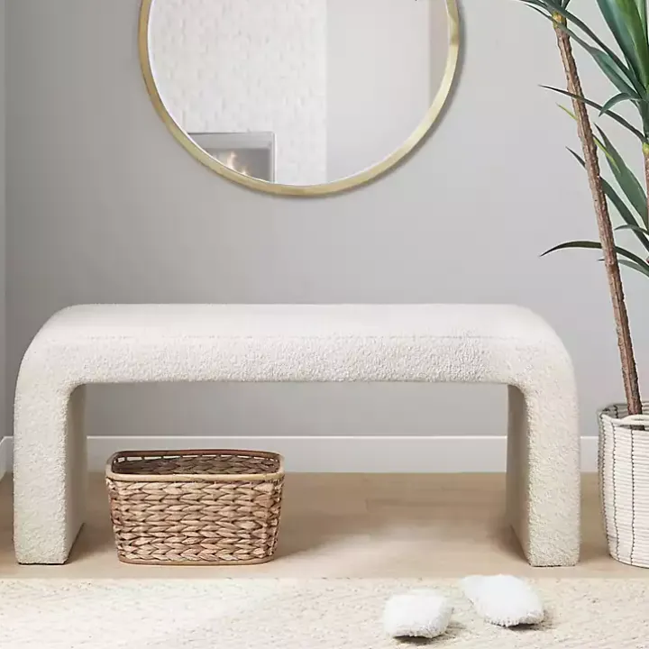 Cream Boucle Waterfall Bench