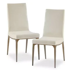 Cream Bronze Metal Base Dining Chairs, Set of 2