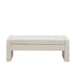 Cream Button Tufted Upholstered Storage Bench