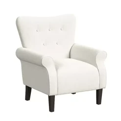 Cream Button-Tufted Rolled Arm Accent Chair