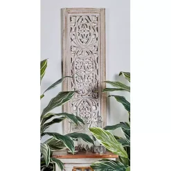 Cream Distressed Carved Floral Wall Plaque