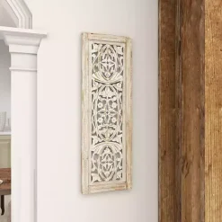 Cream Distressed Carved Floral Wall Plaque