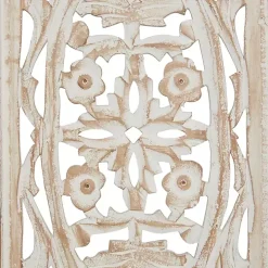Cream Distressed Carved Floral Wall Plaque