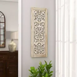 Cream Distressed Carved Floral Wall Plaque