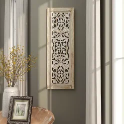 Cream Distressed Carved Floral Wall Plaque