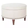 Cream Leather Antique Nailhead Storage Ottoman