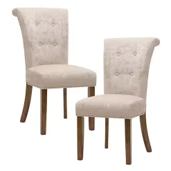 Cream Linen Rolled Back Dining Chairs, Set of 2
