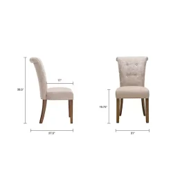 Cream Linen Rolled Back Dining Chairs, Set of 2
