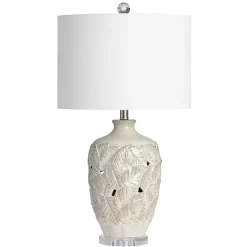 Cream Silver Ceramic Leaf Cutout Table Lamp