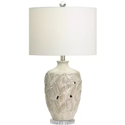 Cream Silver Ceramic Leaf Cutout Table Lamp