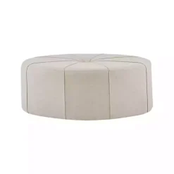 Cream Thick Welting Center Button Oval Ottoman
