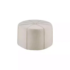 Cream Thick Welting Center Button Oval Ottoman