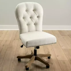 Cream Tufted with Nailhead Trim Office Chair