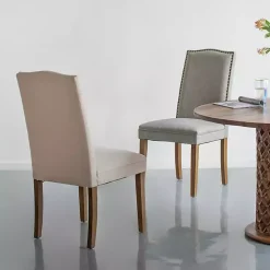 Cream Upholstered Armless Dining Chairs, Set of 2