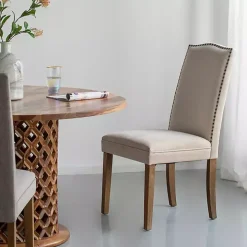 Cream Upholstered Armless Dining Chairs, Set of 2