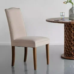 Cream Upholstered Armless Dining Chairs, Set of 2