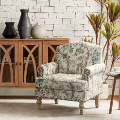 Cream Vintage Birds Traditional Accent Chair