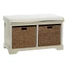 Cream Wood Bench with Storage Baskets
