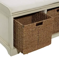 Cream Wood Bench with Storage Baskets