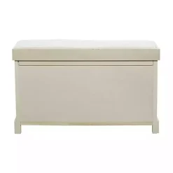 Cream Wood Bench with Storage Baskets