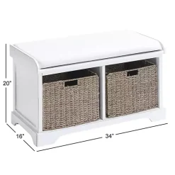 Cream Wood Bench with Storage Baskets