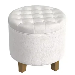 Cream Woven Upholstered Tufted Storage Ottoman