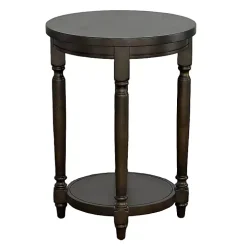 Dark Brown Round Charging Accent Table