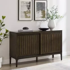 Dark Brown Slatted Sliding Door Sideboard