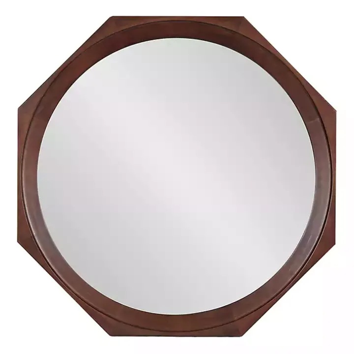 Dark Brown Wood Octagon Cyrus Wall Mirror