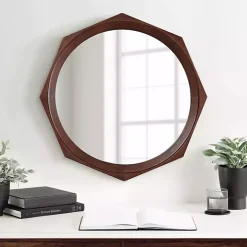 Dark Brown Wood Octagon Cyrus Wall Mirror