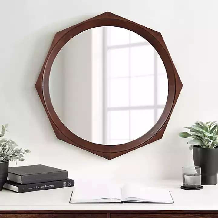 Dark Brown Wood Octagon Cyrus Wall Mirror