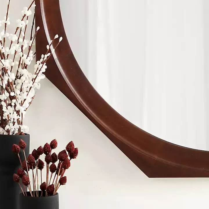 Dark Brown Wood Octagon Cyrus Wall Mirror