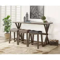 Dark Brown Wooden Trestle Counter Table, 72 in.