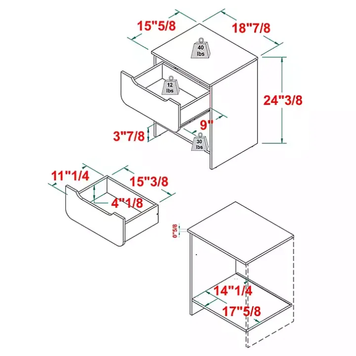 Dark Gray Stanley Single Drawer Nightstand