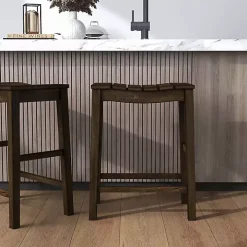 Dark Oak Wood Whitcombe Counter Stools, Set of 2