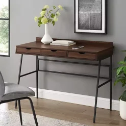 Dark Walnut Angled 3-Drawer Desk