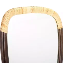 Dark Wood and Natural Cane Abstract Wall Mirror
