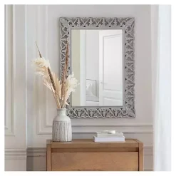 Distressed Gray Botanical Rectangle Wall Mirror