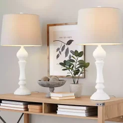 Distressed Off-White Wilton Table Lamps, Set of 2
