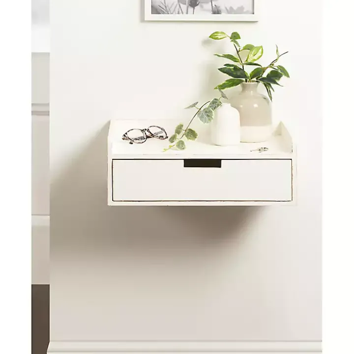 Distressed White Drawer Kitt Floating Side Table