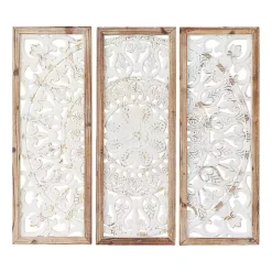 Distressed White Floral Wall Plaques, Set of 3