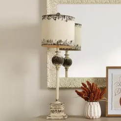 Distressed White Square Base Buffet Lamp