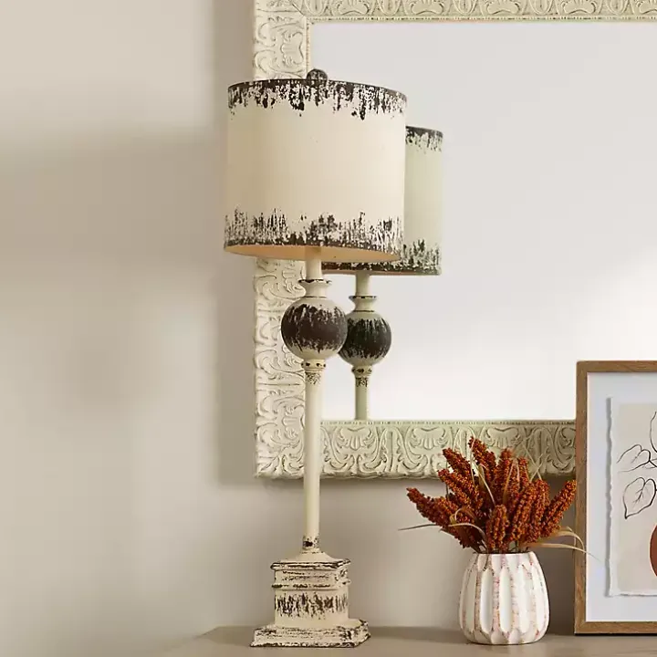 Distressed White Square Base Buffet Lamp