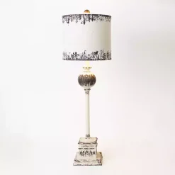 Distressed White Square Base Buffet Lamp