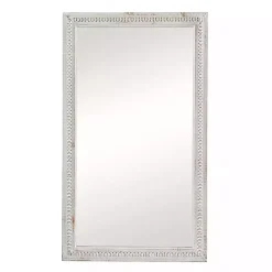 Distressed White Wood Carved Frame Wall Mirror