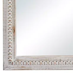 Distressed White Wood Carved Frame Wall Mirror
