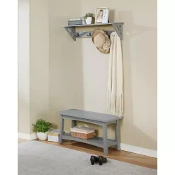 Dove Gray Rustic Farmhouse Wood Bench