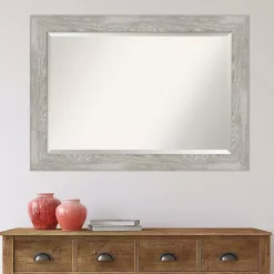 Dove Gray Scoop Frame Beveled Mirror, 42x30 in.