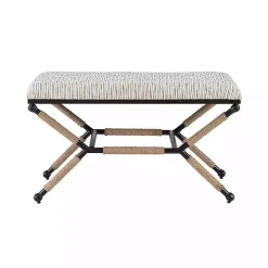 Eclectic Black and White Striped X Frame Bench