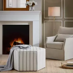 Ellen Navy Stripe Martha Stewart Cocktail Ottoman